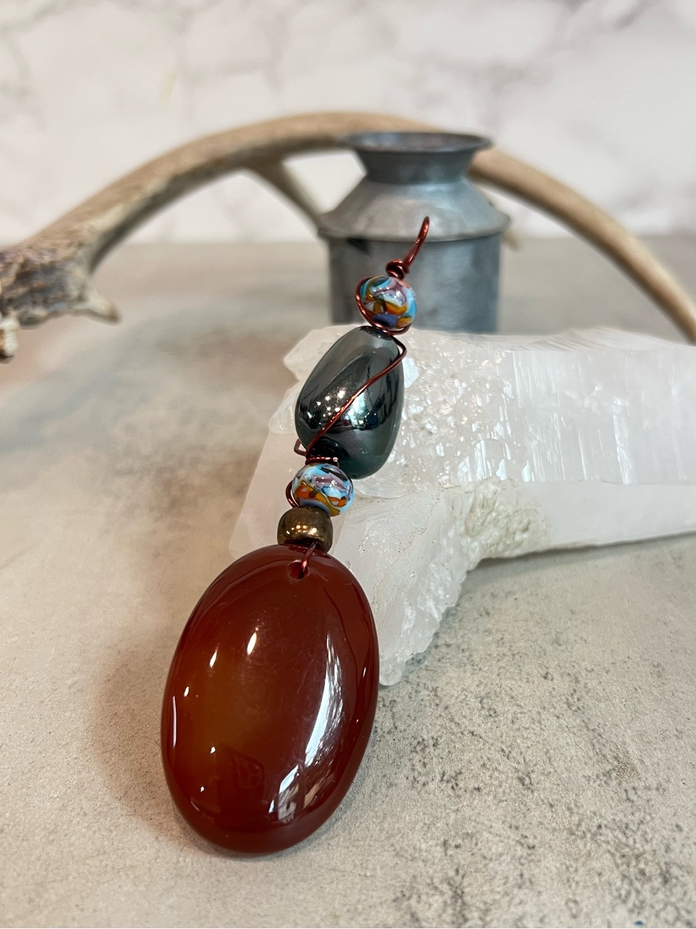 Orbiters Vintage Art Glass Carnelian Pendant by the_tipsy_trex